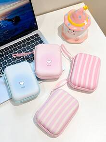 Pink Striped Element Fashion Vertical Stripe Design Data Cable Charger Storage Bag Earphone Storage Box Anti-Drop Zipper Pouch Cartoon Creative - Multicolor - View 1