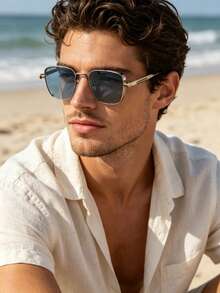 1 Pair Men's Fashion Geometric Pattern Sunglasses, Perfect Blend Of Modern Style And Vintage Charm, Suitable For Vacation, Driving, Outdoor Sports, Daily Wear, Party, Fits All Face Shapes - Multicolor - View 9