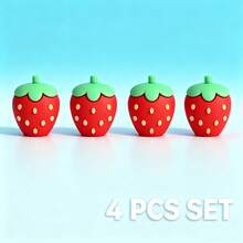 1pc/2pcs/4pcs Cute Strawberry Shaped Pencil Sharpener, Kawaii Style Colorful Pencil Sharpener, Compact Handheld Pencil Sharpener, Fruit Shaped Manual Pencil Sharpener, Office Home School Supplies Accessory - Strawberry 4-pack - View 2