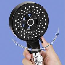 5 Spray Modes High Pressure Handheld Shower Head Set With One-Touch Water Stop, Black Bathroom Shower Head With Hose And Adhesive Base - Shower Head - View 8