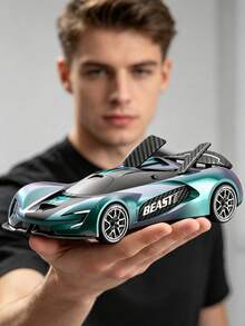 1:16 RC Supercar Toy With Colorful LED Lights, Rechargeable High-Speed Remote Control Racing Car, Drift Sports Car With Handle Controller, Spare Wheels, Traffic Cones, DIY Track Accessories, Indoor/Outdoor Kids Gift - Multicolor - View 6