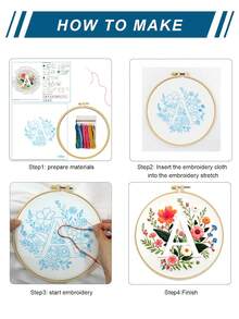 1 Set Floral Letter Cross Stitch Embroidery Kit, Includes 26 Letters To Choose From, Complete Hand Embroidery Starter Set, 11CT Medium Density Fabric, 3 Rolls Of Thread, Creative Gift, Home Decor, Stress Relief Gift, For Girlfriend/Best Friend - Multicolor - View 6