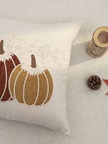 1 buah Sarung Bantal Hias Bordir Warna Beige, Cocok untuk Dekorasi Dalam Ruangan, Dekorasi Thanksgiving, Sarung Bantal Sepanjang Musim, Tanpa Isian Bantal - Krem - View 7