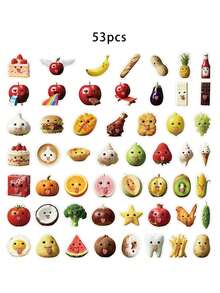 53pcs Funny Food Stickers With Hilarious Expressions And Playful Poses, Customizable, Waterproof Vinyl Material, Suitable For Fridge, Lunchbox, Bringing Joy And Laughter - Multicolor - View 12