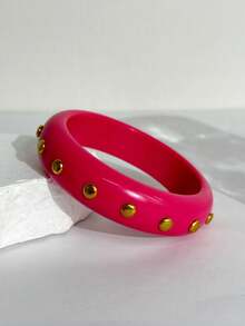Gelang Logam Asimetris Geometris Blok Warna Merah Muda Manis, Gelang Resin Bergaris, Perhiasan Personalisasi Gaya Y2K untuk Gadis, Cocok untuk Pemakaian Sehari-hari dan Pesta. - MultiWarna - View 14