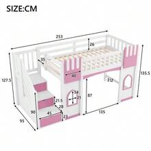 90 X 200 Cm Loft Bed With Storage Stairs And Window, White+Pink - White - View 2