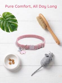 1pc Pink Pet Flower Pendant Collar (Adjustable 7.9in-13in Length), Adjustable Cat Face Safety Buckle, Anti-Choke Bell Collar For Cats, Cat Essentials, Cat Accessories - Pink - View 6