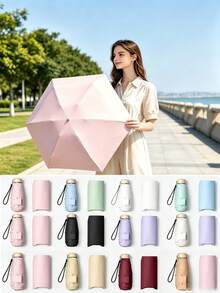 1pc Ultra-Light Flat 5-Fold 6-Rib Umbrella, Sun & Rain Dual-Use Mini Folding Parasol - Multicolor - View 12