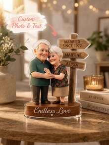 1pc Custom Personalized Photo Custom Text Couple Figurine Plaque,Cartoon Style Figure,Romantic Keepsake Decor Sign,Unique Wedding Anniversary Birthday Gift,For Husband Wife Married Partners,Perfect For Living Room Table,Cabinet Shelf Home Display - Multicolor - View 1