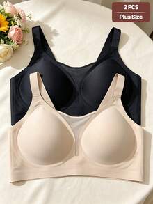 2pcs Bra Wanita Ukuran Plus Seksi Minimalis Jala Modis Nyaman Anti-Kendur Tanpa Kawat - MultiWarna - View 1