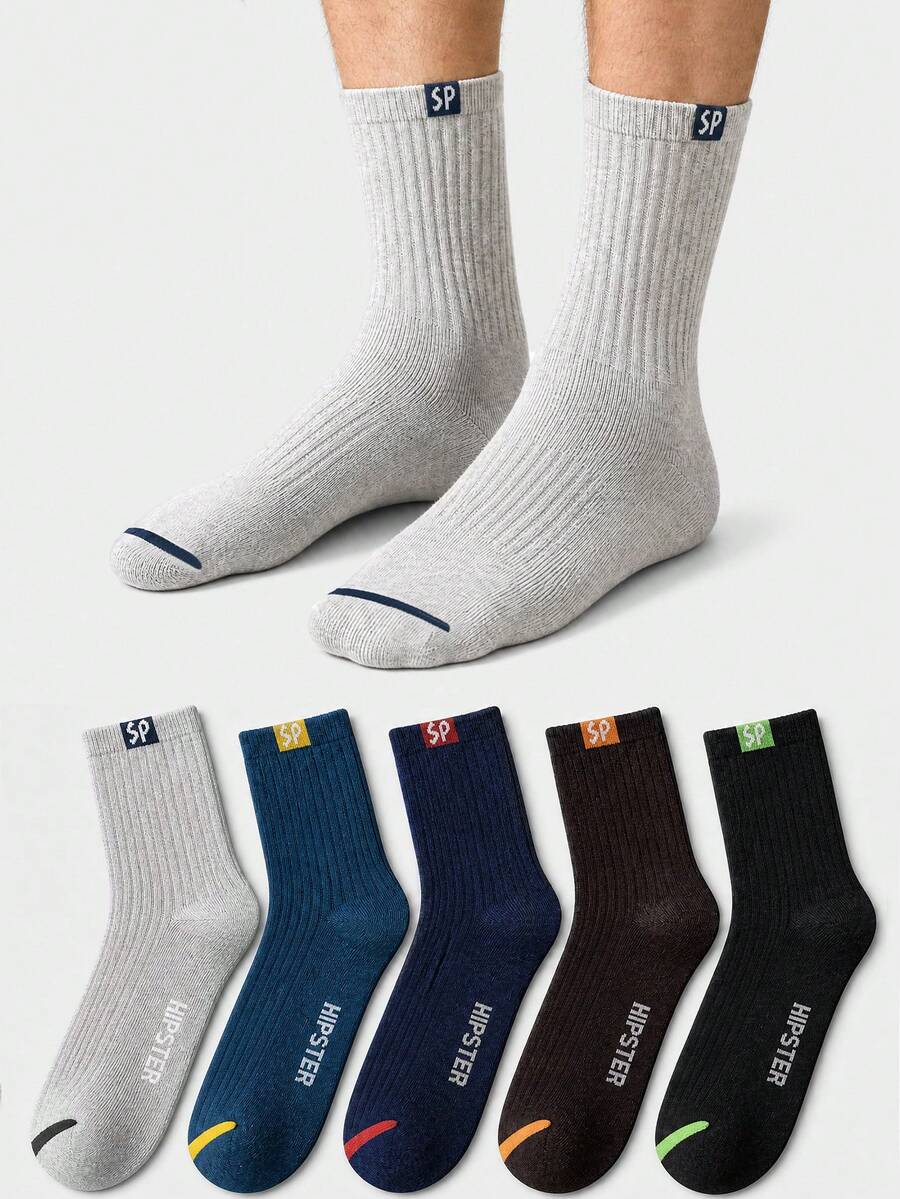 1/5/10/15 Pairs Men's Random Assortment Mid-Calf Socks, Thin Breathable Sweat-Absorbent Sports Socks For Spring, Summer, Autumn - Multicolor - View 1