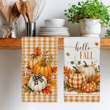 2PCS Kitchen Towel, Hello Autumn Series Pattern Printed, Watercolor Style 40*60cm Rectangular Microfiber Kitchen Towel, Dish Cloth, Tablecloth, Hand Towel, Kitchen Decor, Home Decor, Neighbor Housewarming Gift, Kitchen Napkin And Dish Cloth, Home Decor, Gift - Orange - View 7