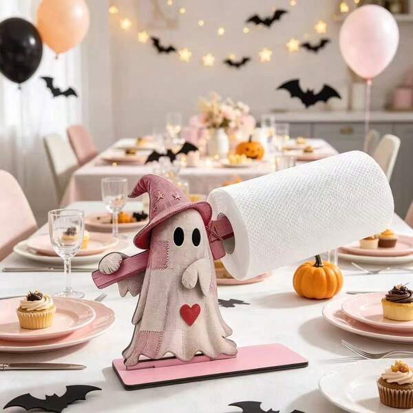 Halloween Patch Ghost Wooden Toilet Paper Holder Home Outdoor Restaurant Tabletop Creative Decoration Paper Towel Rack