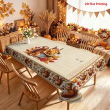 1/2pcs Autumn Tablecloth, Autumn Squirrel Theme Polyester Tablecloth, Pastoral Hand-Painted Squirrel Acorn Maple Leaf Pattern, Suitable For Dining Room Table, Coffee Table, Kitchen, Picnic, Camping, Country Farmhouse Decoration, Tabletop Protection And Autumn Holiday Atmosphere - Multicolor - View 2