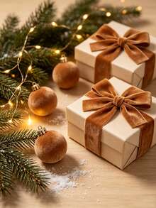 Flocked Ribbon Christmas Ribbon Suitable For Christmas Wreath Decoration, Christmas Ornament Decoration, Christmas Tree Decoration, Flocked Satin Ribbon Bow 1/4 Inch X 10 Yards (Multiple Sizes Available) With Paper Spool Easy To Store - Light Brown Size 10 - View 2