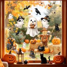 6pcs Cute Cartoon Pirate Ghost Halloween Window Stickers, Double-Sided Visible PVC Electrostatic Adsorption Glass Stickers, Suitable For Homes, Classrooms, Cafes, Shop Windows, And Holiday Party Decorations. - Multicolor - View 1