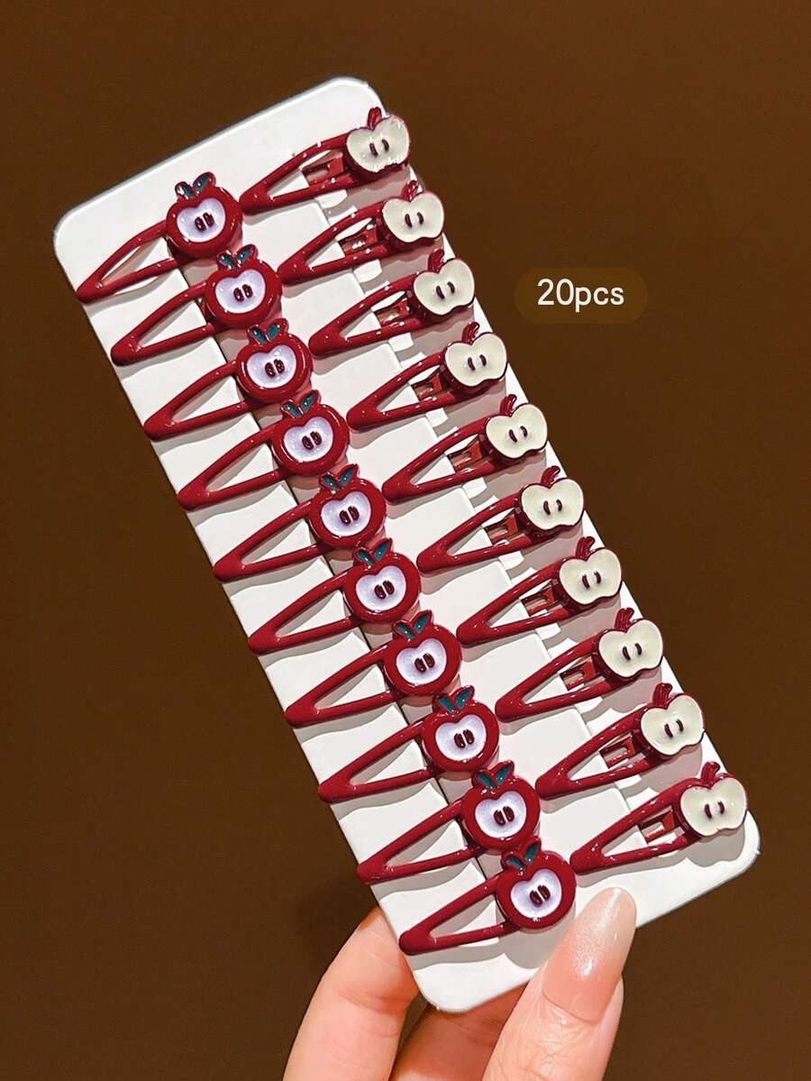 20pcs Red Apple Style BB Hair Clips, Sweet Style Hair Accessories For Daily Wear