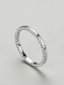 1pc Personalized Side Zirconia Design Rings 925 Sterling Silver Stackable Finger Ring For Women Fine Jewelry - Silver - View 5