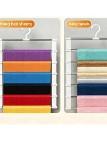 Multi-Layer Pants Rack,Foldable Multi Layer Pants Hanger, Space Saving Foldable Design Ladder Trouser Rack, Anti Slip Multi Rod Clothes Storage Organizer, Creaseless Wardrobe Hanging Holder For Jeans, Leggings,Trousers, Scarves And Household Garments - Multicolor - View 10