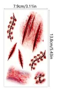 3pcs Red Scar Temporary Tattoo Stickers, Realistic Cross Wound Screw Scar Fake Blood Fake Cracked Wound, Waterproof Sweat-Proof DIY Design, Zombie Vampire Cosplay And Halloween Makeup - Red - View 5