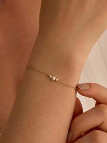 1 Simple And Fashionable 14K Gold Bracelet, Single White Pearl Pendant Exquisite Wrist Jewelry, Women's Wedding Daily Party Simple Bracelet. - Gold - View 7