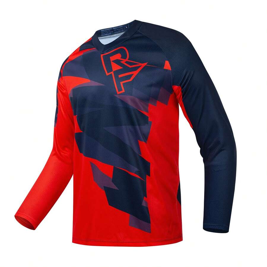 TELEYI Men's Graffiti Racer Graphic Long Sleeve MTB Motocross Jersey Quick Dry Breathable Downhill Mountain Bike Off-Road Racing Cycling Athletic Top - Red - View 1