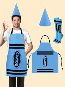 3PCS Colorful Crayon Apron And Funny Gnome Cone Hat Set, Suitable For Adult Costume Party, Halloween Party And Christmas Group Cosplay Outfit, Unisex World Book Day Costume - Color - View 14