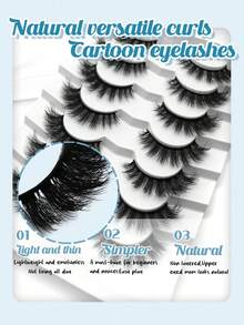 7 Pairs Of Fluffy Eyelashes With Extended Outer Corners - Black - View 4