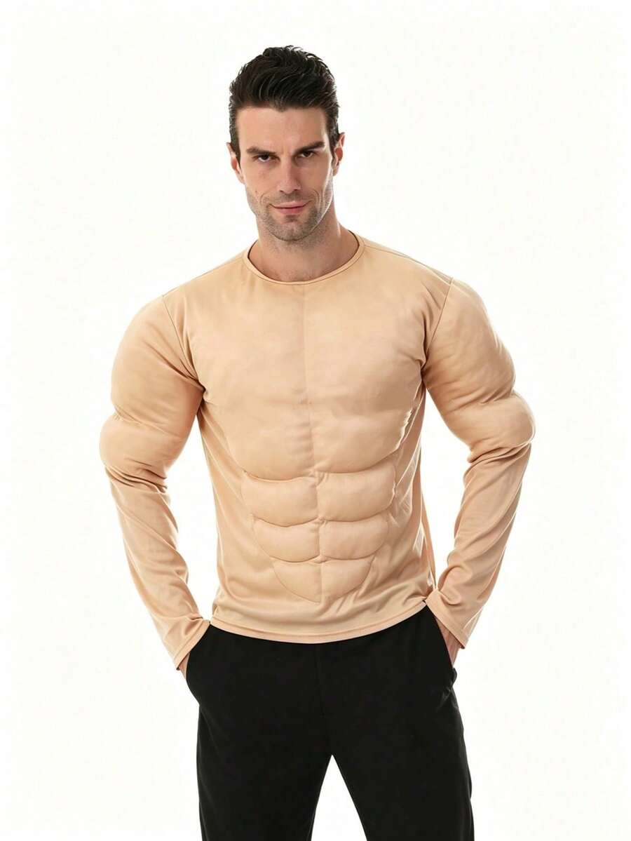 1pc Adult Fake Abs Muscle Costume, Cosplay Stage Performance Outfit - Apricot - View 1
