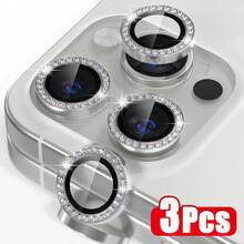 ZYONS 3pcs/Set Pelindung Lensa Kamera Warna-warni Mengkilap dengan Cincin Logam dan Dekorasi Berlian Imitasi, Kompatibel dengan iPhone 18 Pro Max/18 Fold/17 Pro Max/Air/13/14/Pro/Max/15/16 Pro Max/Plus - Perak - Perak - View 9