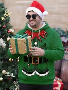 Men's Plus Size Casual Comfortable Christmas Print Hoodie Sweatshirt, Autumn/Winter - Multicolor - View 4