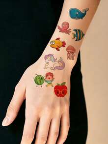 30pcs Cartoon Temporary Tattoo Stickers, Unicorn, Dinosaur, Mermaid Designs, Waterproof, Perfect Gift For Birthday Party - Multicolor - View 4