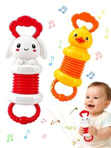 Soft Silicone Cartoon Duck Rabbit Accordion Baby Rattle Teether Toy, Stretchable And Foldable Sensory Musical Crib Toy With Crisp Bell Sound, Hand-Grip Chewable For Teething Relief, Montessori Early Education Fine Motor Skill Training Calming Soothing Toy, Lightweight Portable Travel And Tummy Time Play Toy, Ideal Gender-Neutral Baby Shower Registry Gift For Newborns, Toddlers, Boys And Girls Up To 18 Months - Multicolor - View 12