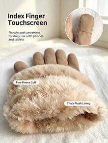 1 Pair Women's Warm Lined Cycling Gloves, Bow Decor Fleece Cuff Detail, Touchscreen Compatible, Winter Warm Gloves, Suitable For Cycling, Outdoor Daily Wear In Cold Weather, Halloween Accessory - Multiple Colors and Styles - View 5