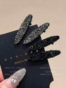 4/2pcs Black & Silver Glitter Hair Clips, Premium Bangs Clips Hairpins For Loose Hair, Small Cute Retro Hair Accessories - Multicolor - View 6