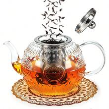 Vintage Glass Tea Pot With Infuser, 1500ml Large Capacity Borosilicate Teapot For Loose Leaf, Flower & Herbal Tea, Stovetop Compatible Tea Kettle With Heat Resistant Mat For Kitchen Home - View 8
