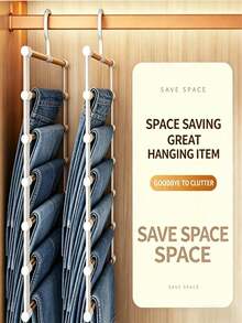 Multi-Layer Pants Rack,Foldable Multi Layer Pants Hanger, Space Saving Foldable Design Ladder Trouser Rack, Anti Slip Multi Rod Clothes Storage Organizer, Creaseless Wardrobe Hanging Holder For Jeans, Leggings,Trousers, Scarves And Household Garments - Multicolor - View 4