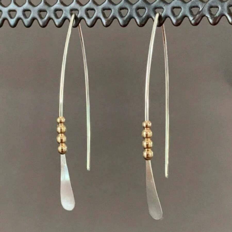 Minimalist Dual-Tone Water Drop Ear Hooks, Versatile For Commuting, Low-Key Long Women's Accessories - Silver - View 1