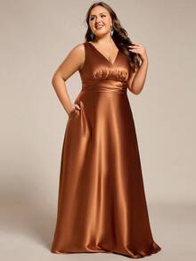 EVERPRETTY Casual Deep V-Neck Brown Dress - Brown - View 4