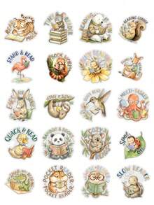 50Pcs Cute Reading Animal PET Stickers, Transparent Waterproof Book Lover Decals For Students, Teens, School Supplies, Notebook, Pencil Case, Laptop & Desk Decor - Multicolor - View 6