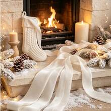 Flocked Ribbon Christmas Ribbon Suitable For Christmas Tree Decoration, Christmas Window Display, Christmas Wreath Decoration, Flocked Satin Ribbon Bows (Multiple Sizes Available) 3/4 Inch X 10 Yards, With Paper Spool For Easy Storage - White Size 10 - View 2