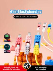 Kabel Pengisi Daya 240W (MAX) Gaya Blok Bangunan Empat-dalam-Satu, Kabel Data Pengisian Cepat Empat-dalam-Satu Gaya Tampilan Kelas Atas untuk Adaptor Daya. Ini adalah kabel data untuk iPhone Seri 14-18, Seri Pro, Pro Max, dan dapat digunakan dengan pengisi daya portabel. Kabel pengisi daya ini cocok untuk iPhone 18/17/16/15/14/13/12/11/XR/X/XS/PLUS/6s, S24/S23/S22/S21, dan model lainnya. - MultiWarna - View 5