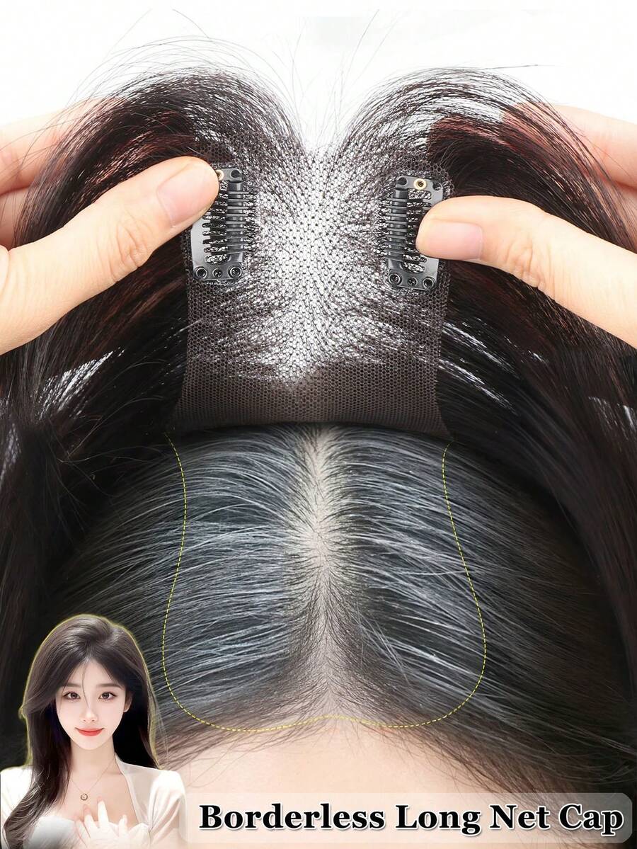 12Inch Clip‑In Synthetic Hair Topper For Women, Invisible Arc Top Hair Piece, Straight Wig Piece For Thinning Hair, Add Volume, Cover Grey Hair, Breathable Borderless Net Base