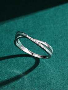 1pc 925 Sterling Silver Simple Geometric Line Clear CZ Finger Rings For Women Classic Wedding Statement Jewelry - Silver - View 4
