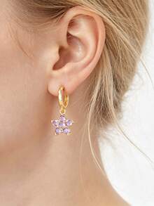 1 Pasang Anting Hoop Bunga Zirkonia Berwarna-warni Bergaya Eropa dan Amerika, Desain Dewi Keberuntungan Penyembuhan Romantis yang Indah, Cocok untuk Pemakaian Sehari-hari, Liburan, Pesta Pantai, Hadiah Dekoratif - Yellow Gold - View 3