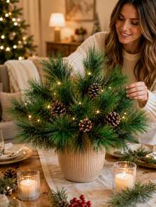 10/20/50pcs Artificial Pine Branch Floral Stems, Green Christmas Pine Branches, Suitable For Wreaths, Garlands, Christmas Trees And Gift Wrapping Decoration, Faux Evergreen Tree Branches, Used For Holiday Crafts, DIY Floral Arrangement, Tabletop Centerpiece Decoration, Winter Party, Home Decor Supplies - Multi-color - View 7