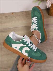 Sepatu Sneakers Kasual Wanita, Sepatu Jalan Bertali - Hijau - View 1
