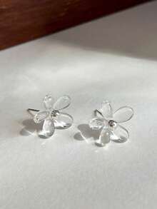 1 par de pendientes de flor de acrílico transparente minimalistas y exquisitos, adecuados para reuniones casuales de mujeres - Plateado + transparente - Ver 7