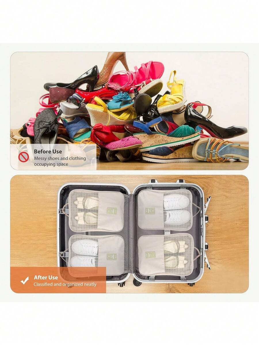 High-Capacity Travel Shoe Bag-Holds 3 Pairs Of Shoes; Durable, Dust-Proof, And Breathable; Features A Comfortable Black Handle.