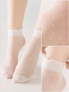 1/3/10 Pairs Women's Mid-Calf Socks, Heart Stripe Polka Dot Pattern, Frill Trim, Sweet Preppy Style, Soft And Breathable, Multiple Pattern Options, Suitable For Spring/Autumn Back To School Season And Daily Commute, Pair With Loafers And Sneakers - Multicolor - View 2